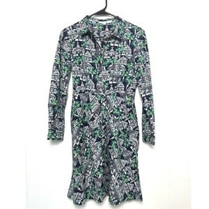 Boden Dress Women's 2P Botanical Greenhouse navy Long Sleeve pockets floral‎